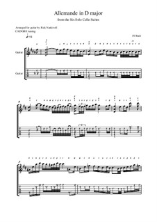Сюита для виолончели No.6 ре мажор, BWV 1012: Allemande. Version for guitar by Иоганн Себастьян Бах