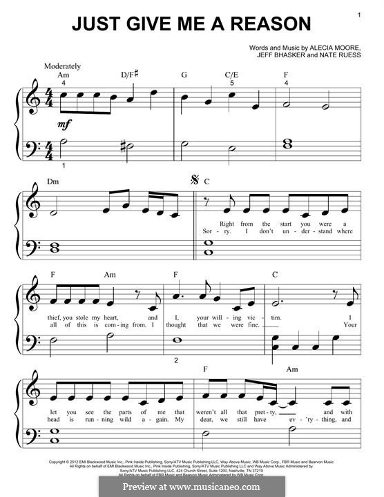 Just Give Me a Reason (Pink): Для фортепиано by Alecia Moore, Jeff Bhasker, Nathaniel Ruess