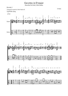 Сюита для виолончели No.6 ре мажор, BWV 1012: Gavottes No.1-2. Version for guitar by Иоганн Себастьян Бах
