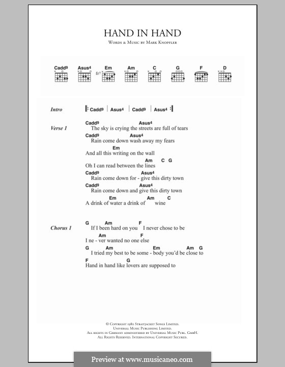 Hand in Hand (Dire Straits): Текст, аккорды by Mark Knopfler