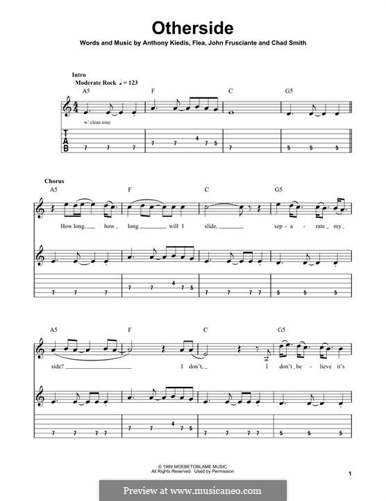 Otherside (Red Hot Chili Peppers): Гитарная табулатура by Flea, Anthony Kiedis, Chad Smith, John Frusciante