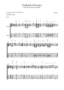 Сюита для виолончели No.6 ре мажор, BWV 1012: Sarabande. Version for guitar by Иоганн Себастьян Бах