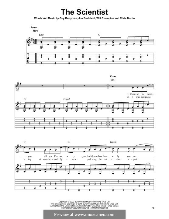 The Scientist (Coldplay): Гитарная табулатура by Chris Martin, Guy Berryman, Jonny Buckland, Will Champion