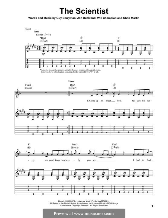 The Scientist (Coldplay): Гитарная табулатура by Chris Martin, Guy Berryman, Jonny Buckland, Will Champion