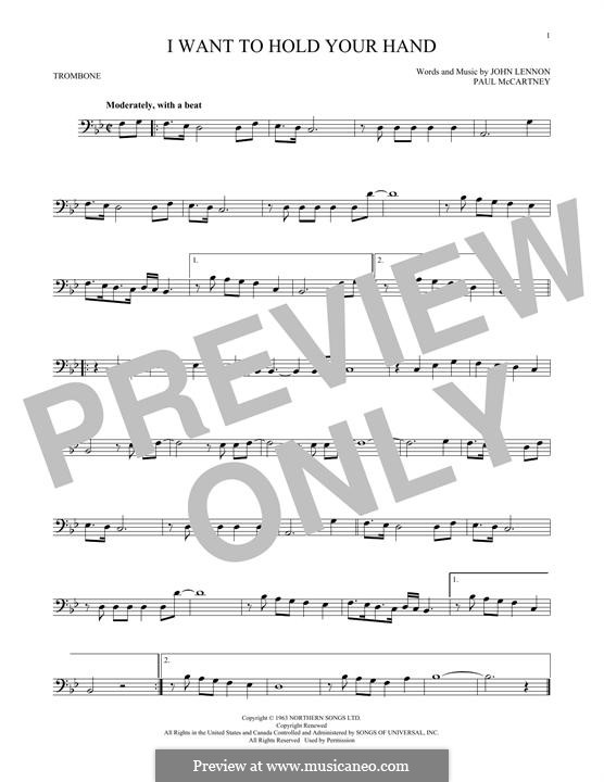I Want to Hold Your Hand (The Beatles): For trombone by John Lennon, Paul McCartney