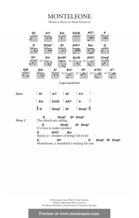 Monteleone: Текст, аккорды by Mark Knopfler