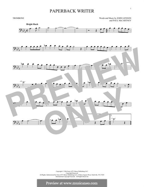 Paperback Writer (The Beatles): For trombone by John Lennon, Paul McCartney