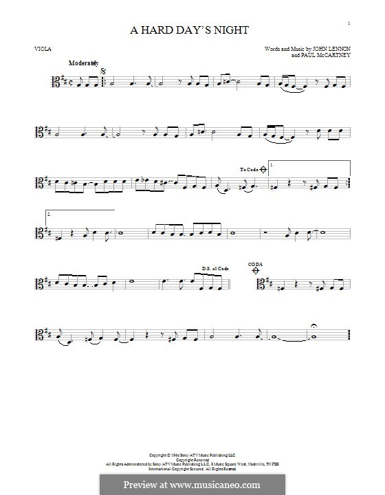 A Hard Day's Night (The Beatles): For viola by John Lennon, Paul McCartney