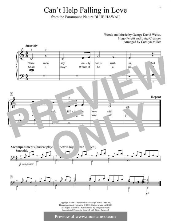 Piano version: Easy notes by George David Weiss, Hugo Peretti, Luigi Creatore
