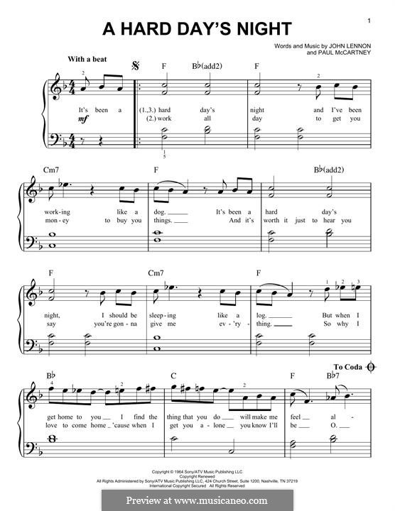 A Hard Day's Night (The Beatles): Для фортепиано by John Lennon, Paul McCartney