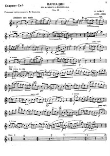 Вариации на тему из оперы 'Сильвана' для кларнета и фортепиано, J.128 Op.33: Сольная партия by Карл Мария фон Вебер