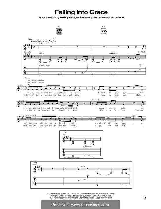 Falling Into Grace (Red Hot Chili Peppers): Гитарная табулатура by Flea, Anthony Kiedis, Chad Smith, Dave Navarro