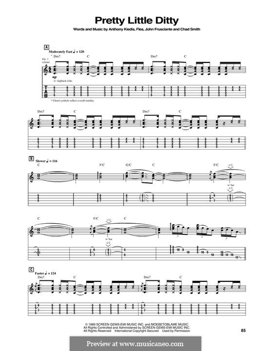 Pretty Little Ditty (Red Hot Chili Peppers): Гитарная табулатура by Flea, Anthony Kiedis, Chad Smith, John Frusciante