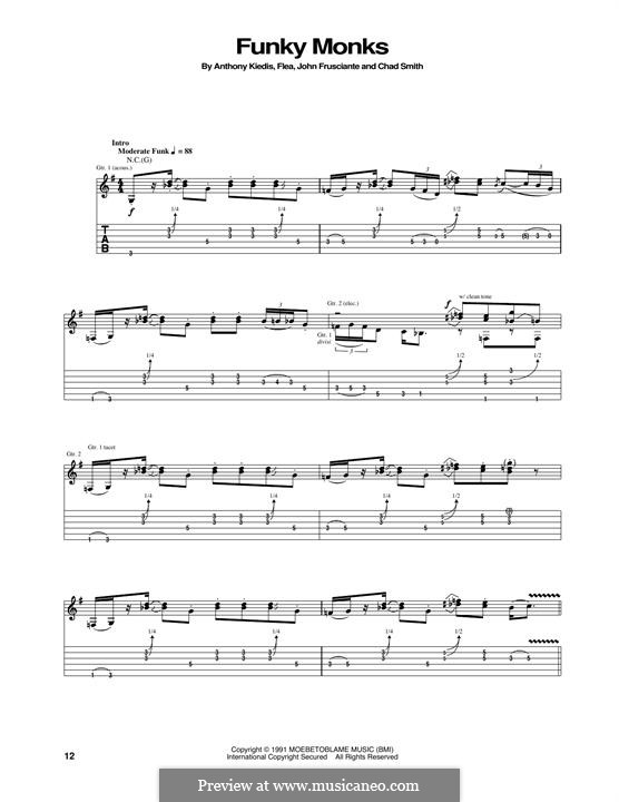 Funky Monks (Red Hot Chili Peppers): Гитарная табулатура by Flea, Anthony Kiedis, Chad Smith, John Frusciante