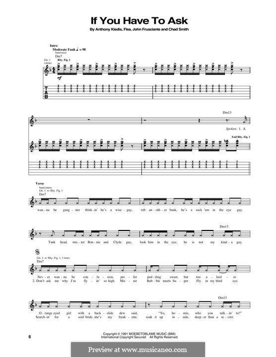 If You Have to Ask (Red Hot Chili Peppers): Гитарная табулатура by Flea, Anthony Kiedis, Chad Smith, John Frusciante
