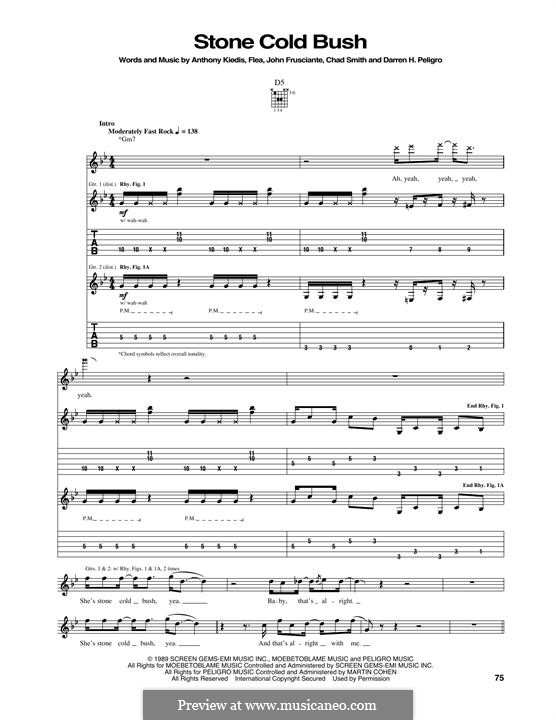 Stone Cold Bush (Red Hot Chili Peppers): Гитарная табулатура by Flea, Anthony Kiedis, Chad Smith, John Frusciante, Darren H. Peligro