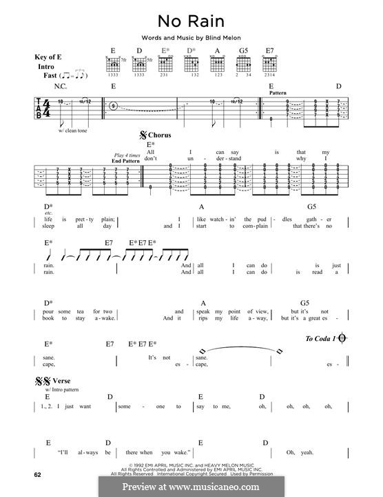 No Rain (Blind Melon): Гитарная табулатура by Brad Smith, Christopher Thorn, Glen Graham, Roger Stevens, Shannon Hoon
