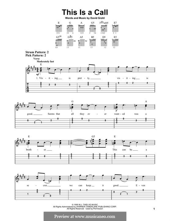 This Is a Call (Foo Fighters): Гитарная табулатура by David Grohl