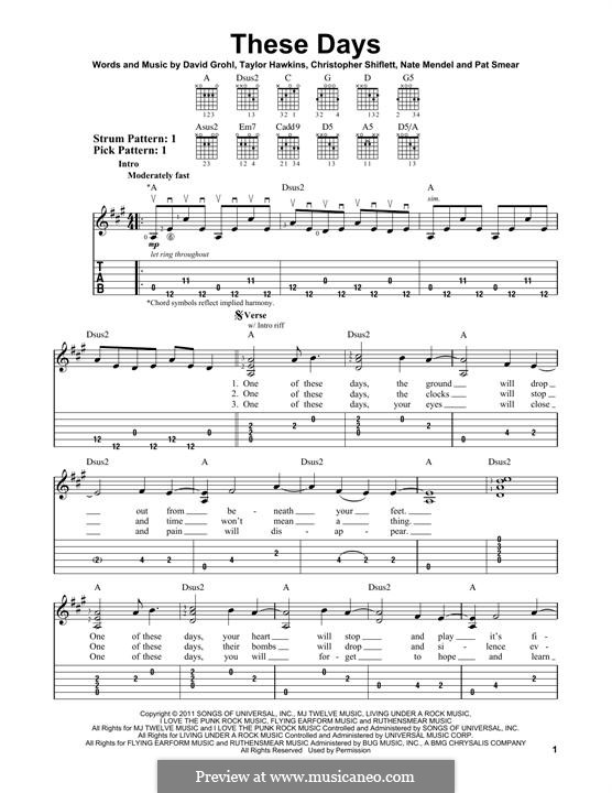 These Days (Foo Fighters): Гитарная табулатура by Christopher Shiflett, David Grohl, Nate Mendel, Pat Smear, Taylor Hawkins