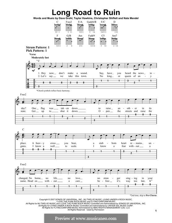 Long Road to Ruin (Foo Fighters): Гитарная табулатура by Christopher Shiflett, David Grohl, Nate Mendel, Taylor Hawkins