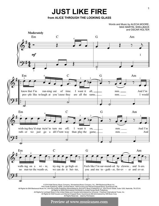 Just Like Fire: Для фортепиано by Shellback, Alecia Moore, Max Martin