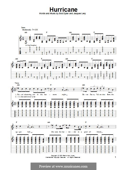 Hurricane: Гитарная табулатура by Bob Dylan