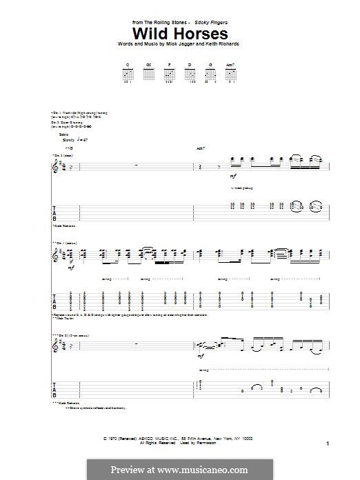 Wild Horses (Susan Boyle): Гитарная табулатура by Keith Richards, Mick Jagger