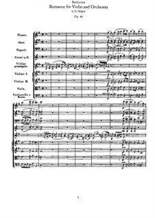 Романс для скрипки с оркестром No.1 соль мажор, Op.40: Партитура by Людвиг ван Бетховен