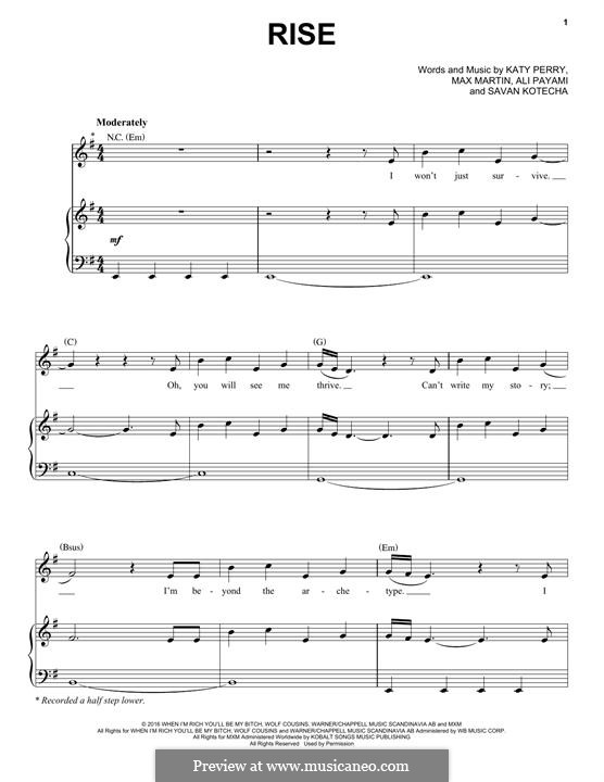 Rise: Для голоса и фортепиано (или гитары) by Katy Perry, Max Martin, Savan Kotecha, Ali Payami