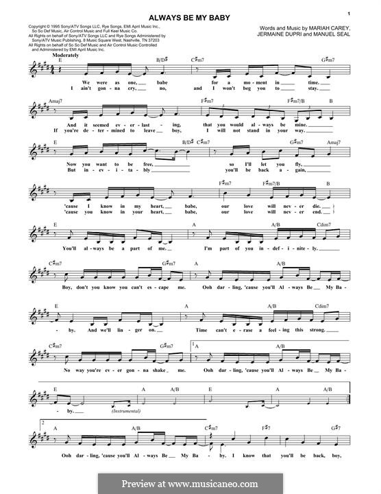 Always Be My Baby: Текст, аккорды by Jermaine Dupri, Manuel Seal, Mariah Carey