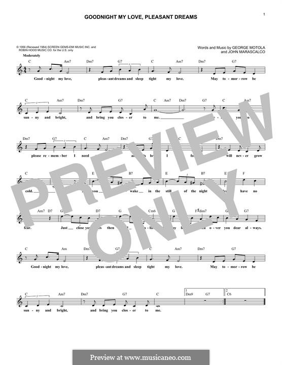 Goodnight My Love, Pleasant Dreams (Jesse Belvin): Мелодия by George Motola, John S. Marascalco