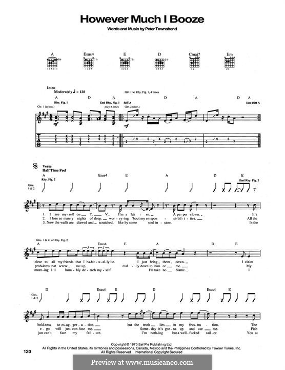 However Much I Booze (The Who): Гитарная табулатура by Peter Townshend