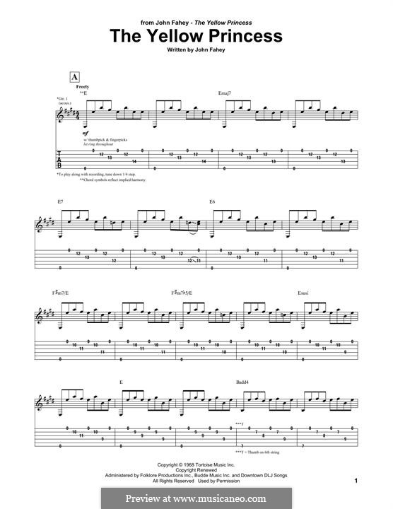 The Yellow Princess: Гитарная табулатура by John Fahey