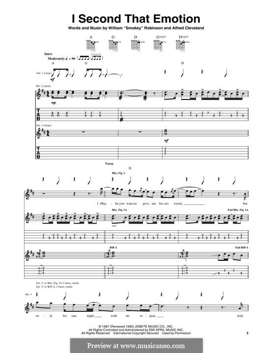 I Second That Emotion (Smokey Robinson & The Miracles): Гитарная табулатура by Al Cleveland, Smokey Robinson