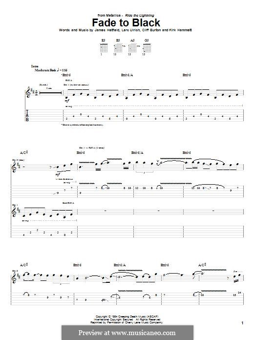 Fade to Black (Metallica): Гитарная табулатура by Cliff Burton, James Hetfield, Kirk Hammett, Lars Ulrich