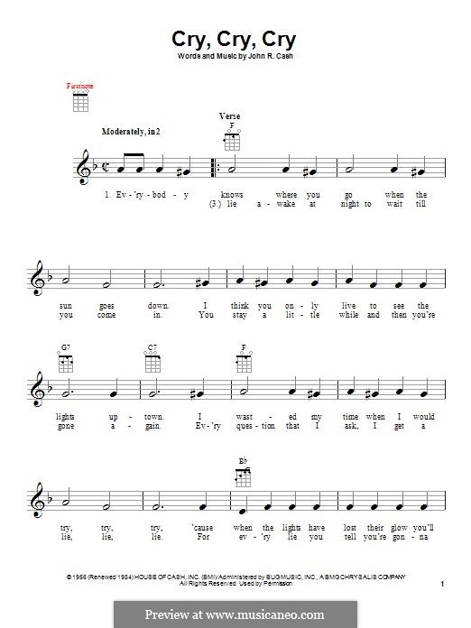 Cry, Cry, Cry: Для укулеле by Johnny Cash