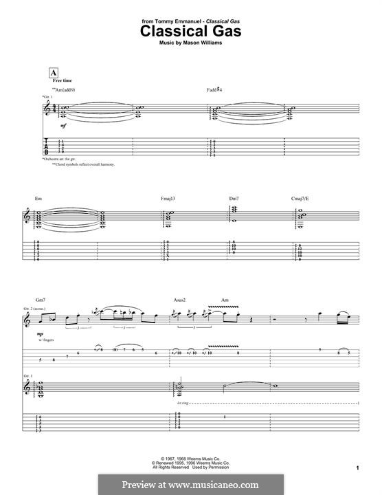 Classical Gas: Гитарная табулатура by Mason Williams