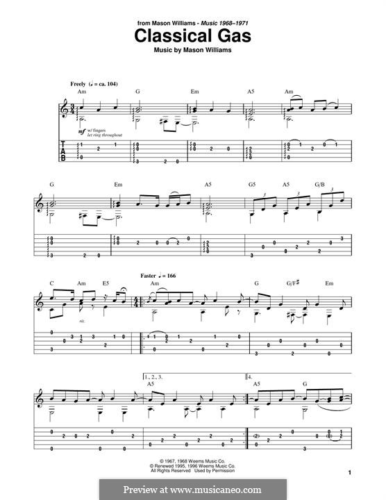 Classical Gas: Гитарная табулатура by Mason Williams
