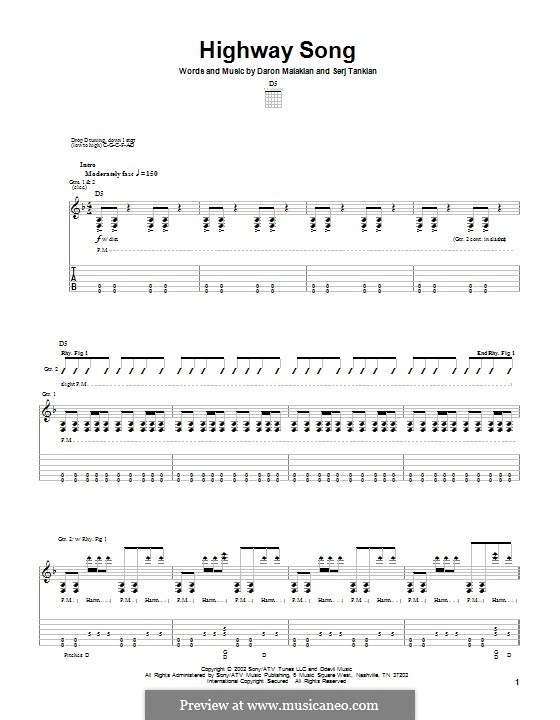 Highway Song (System of a Down): Гитарная табулатура by Daron Malakian, Serj Tankian