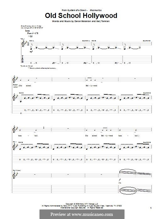 Old School Hollywood (System of a Down): Гитарная табулатура by Daron Malakian, Serj Tankian