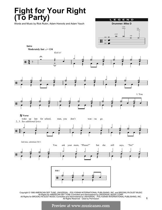 (You Gotta) Fight for Your Right (To Party): Drum set by Adam Horovitz, Adam Yauch, Rick Rubin