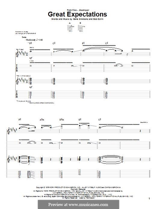 Great Expectations (KISS): Гитарная табулатура by Bob Ezrin, Gene Simmons