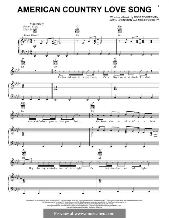 American Country Love Song: Для голоса и фортепиано (или гитары) by Ashley Gorley, Jaren Johnston, Ross Copperman