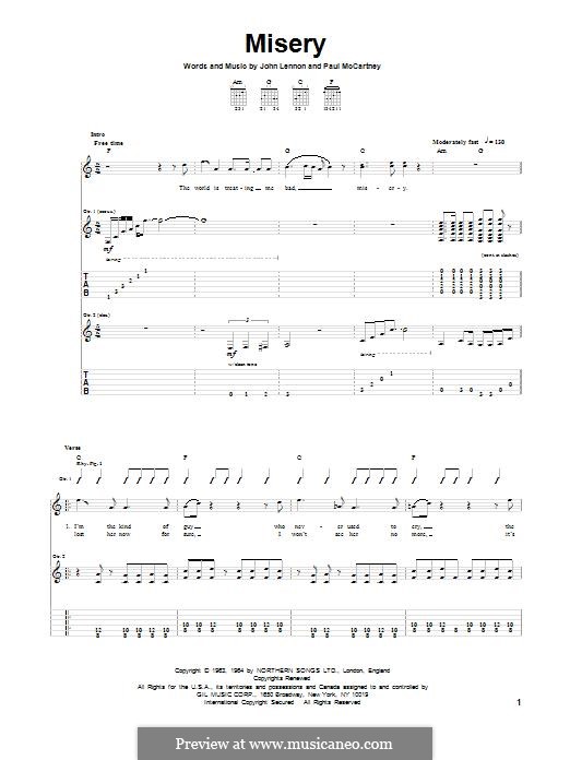 Misery (The Beatles): Гитарная табулатура by John Lennon, Paul McCartney