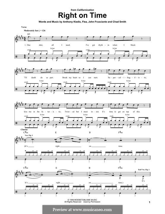 Right on Time (Red Hot Chili Peppers): Drum set by Flea, Anthony Kiedis, Chad Smith, John Frusciante