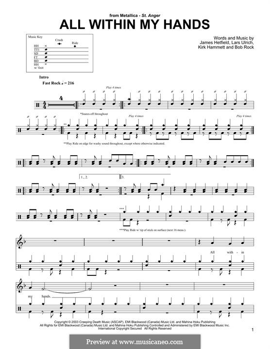 All Within My Hands (Metallica): Drum set by Bob Rock, James Hetfield, Kirk Hammett, Lars Ulrich