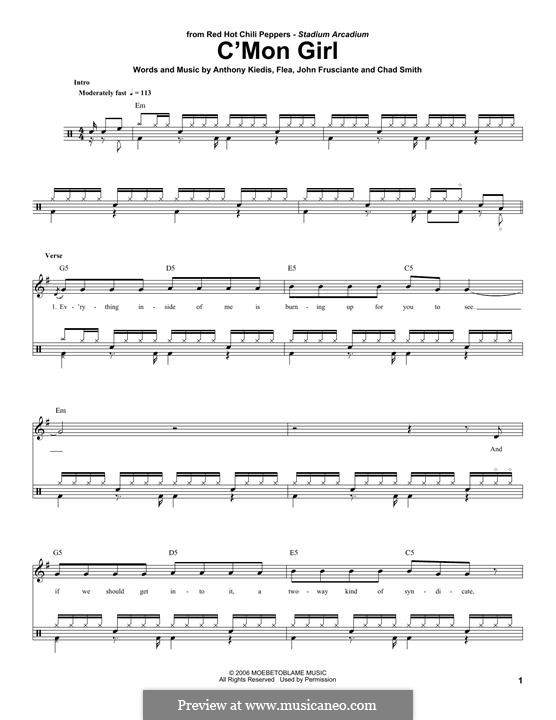 C'Mon Girl (Red Hot Chili Peppers): Drum set by Flea, Anthony Kiedis, Chad Smith, John Frusciante