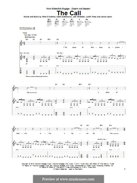 The Call (Killswitch Engage): Гитарная табулатура by Mike D'Antonio, Adam Dutkiewicz, Joel Stroetzel, Justin Foley, Jesse Leach