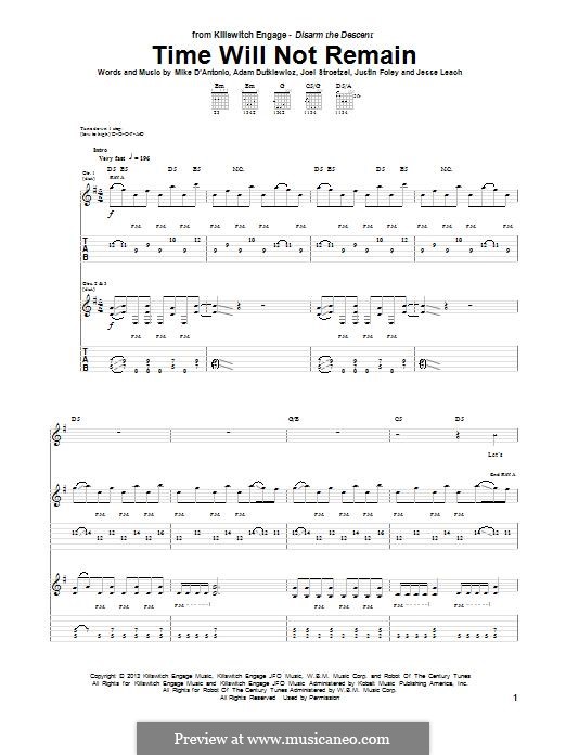Time Will not Remain (Killswitch Engage): Гитарная табулатура by Mike D'Antonio, Adam Dutkiewicz, Joel Stroetzel, Justin Foley, Jesse Leach
