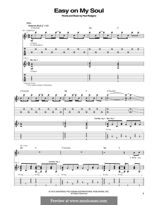 Easy On My Soul (Bad Company): Гитарная табулатура by Paul Rodgers